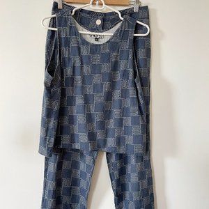 Dusen Dusen Blue Pattern Matching Blouse and Pant SET